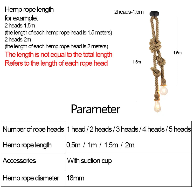 DecorBites™ Hemp Rope Pendant Light Holder, Industrial Loft Personality Edison Lamp