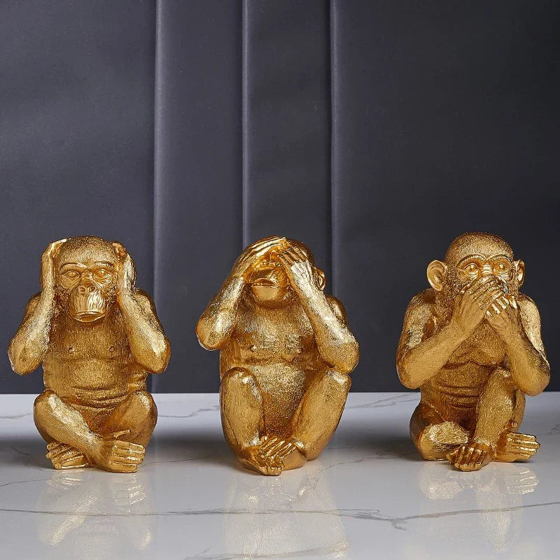 DecorBites™ Golden Monkey Sculpture: Artisanal Baboon Decorative Figurine for Home Decor