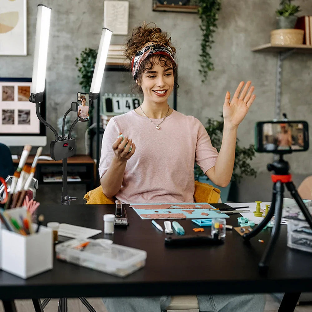 DecorBites™ Dualarm LED Beauty Light with Circular Light Strip on Tripod