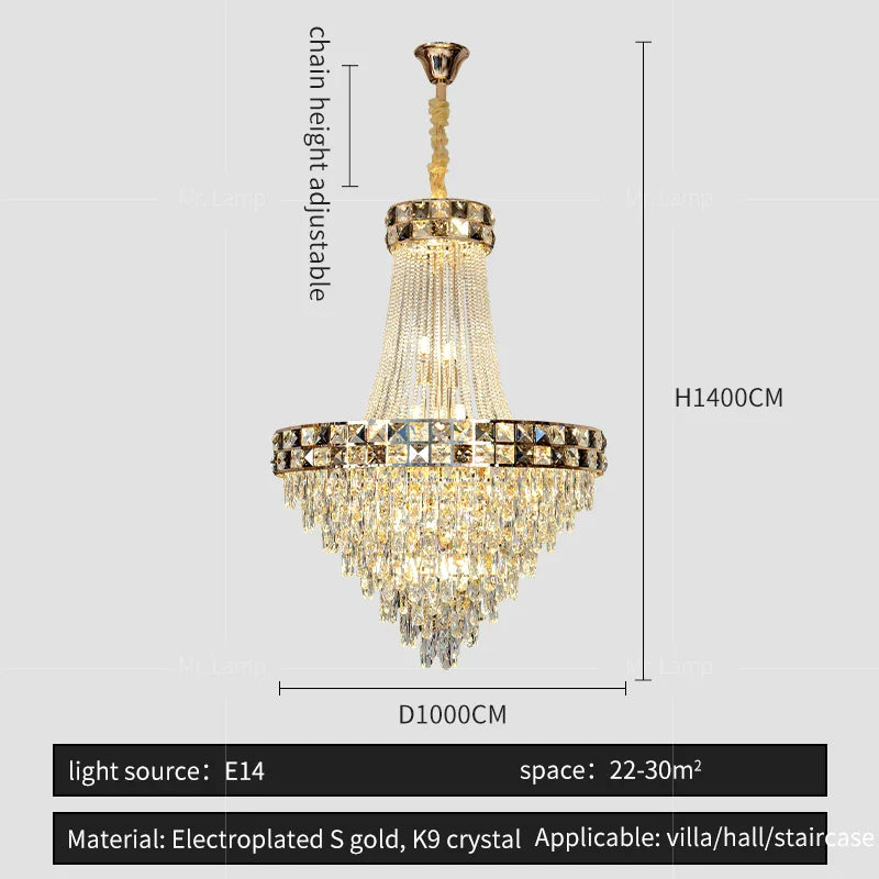DecorBites™ Crystal Chandelier: Smart Dimming Duplex Villa Pendant for Luxe Living Rooms