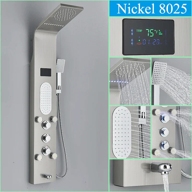 DecorBites™ LED Blue Light Shower System with Temperature Display, Massage Column, Waterfall Rainfall