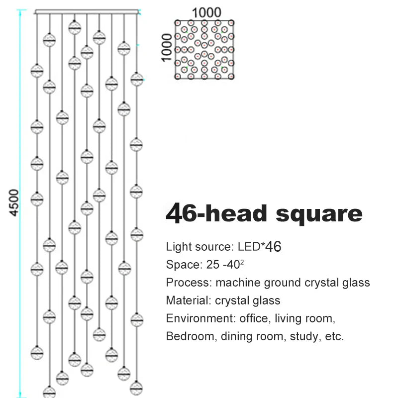 Lámpara de techo de cristal DecorBites™ para escaleras y pasillos, elegante lámpara colgante de cable largo