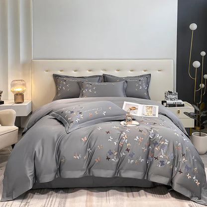 DecorBites™ Butterfly Embroidery Cotton Luxury Bedding Set - 4Pcs