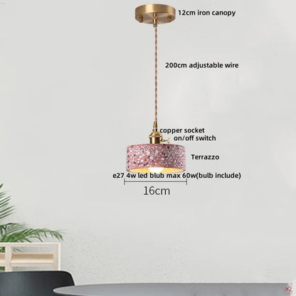 DecorBites™ LED Terrazzo Pendant Lamp White Stone Wood Hanging Light