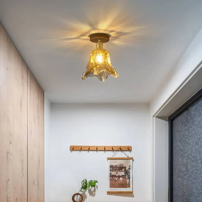 ديكوربايتس™ مصباح سقف LED زجاجي كهرماني: مصباح غرفة مطبخ وشرفة خشبي من الألومنيوم الحديث