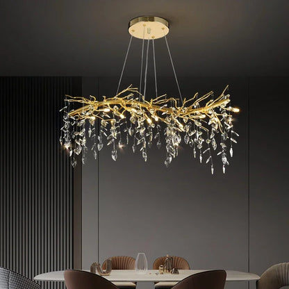 DecorBites™ Golden Branch Ceiling Crystal Chandelier for Bedroom Living Room Lighting