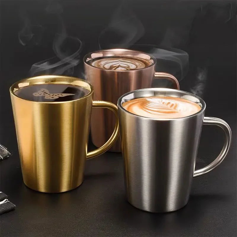 Taza térmica DecorBites™ de acero inoxidable de doble capa con asa para café y cerveza