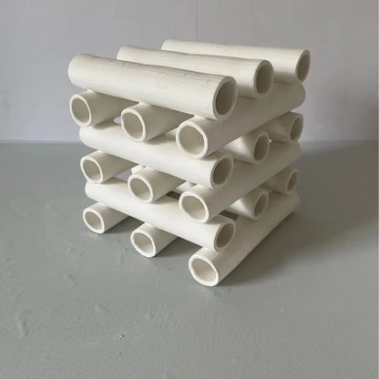 DecorBites™ Geometric Ceramic Pipe Stack Decorative Figurines White Ornaments