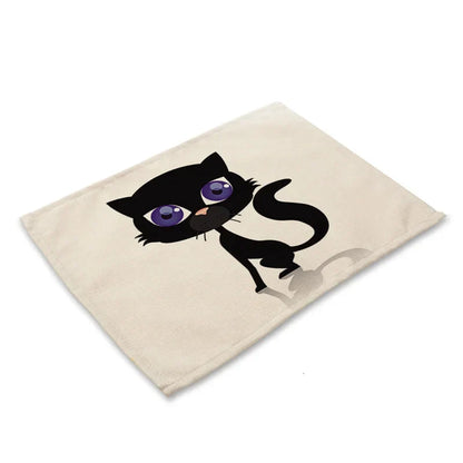 DecorBites™ Black Cat Linen Placemat Set for Dining Table & Kitchen Decor