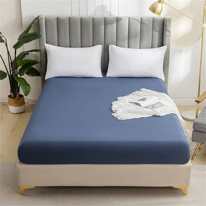 DecorBites™ Brushed Fitted Mattress Cover with Deep Pockets – European Skin-Friendly, Durable Solid Bedding
