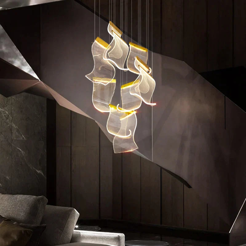 ثريا الدرج الفاخرة الأكريليكية من DecorBites™ - إضاءة ديكورية للفيلا، والردهة، وغرفة المعيشة