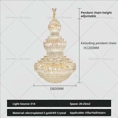 DecorBites™ Crystal Chandelier: European Villa Lobby Staircase Long Chandelier