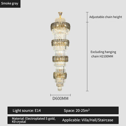 DecorBites™ Elegant Crystal Hollow Long Chandelier for Duplex Living Room and Stairwell