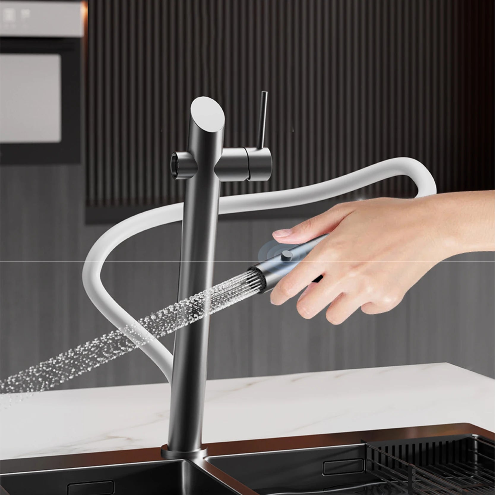 Black Pull-Out Kitchen Faucet Single-Lever Control