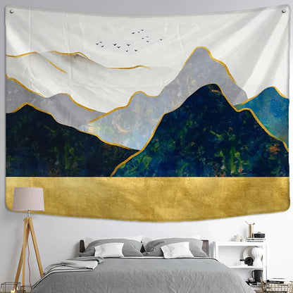 Abstract Mountains Oil Painting Tapestry Wall Hanging for Boho Witchcraft Aesthetics Room Decor by Decobites