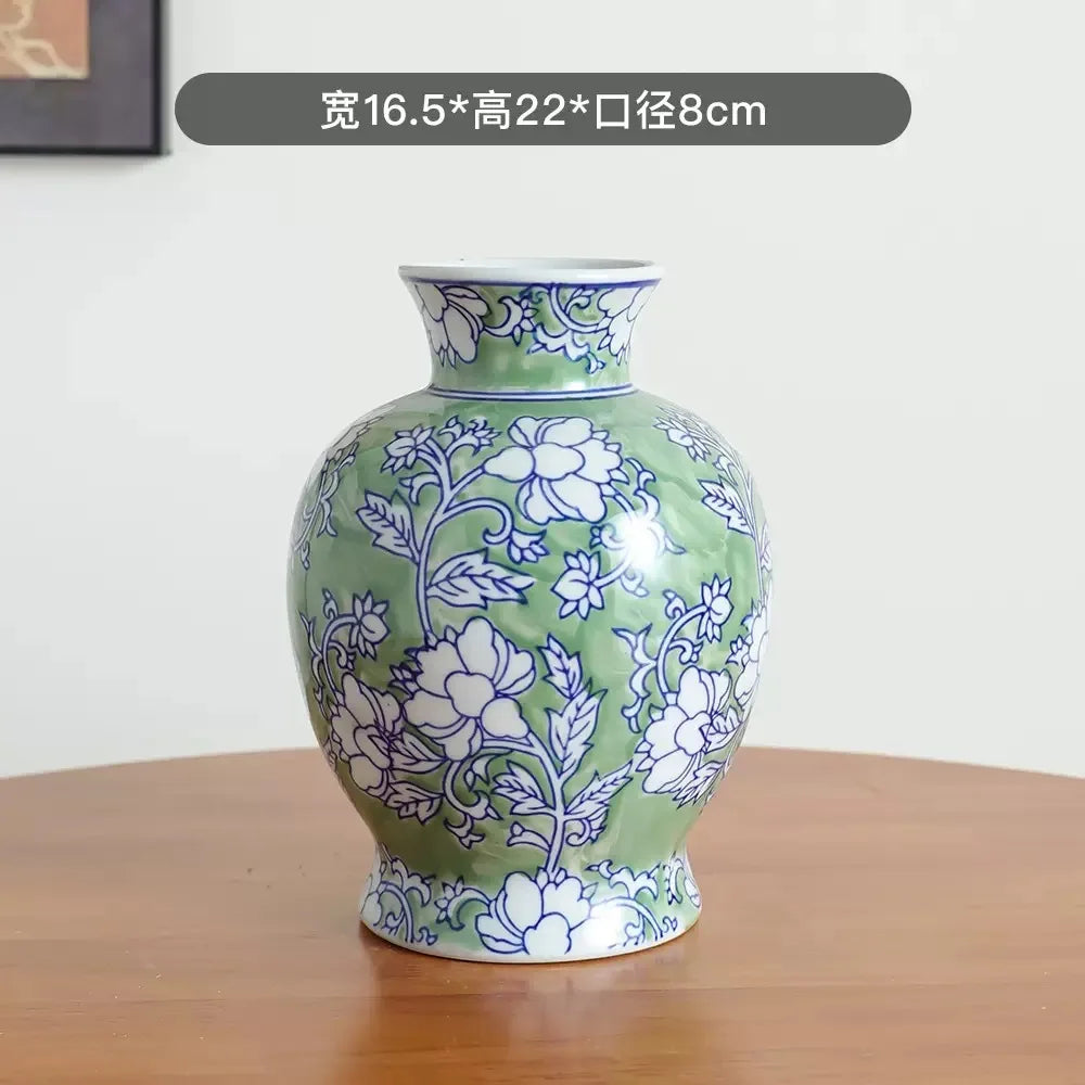 DecorBites™ Chinese Retro Blue & White Porcelain Vase Flower Arrangement Home Decor
