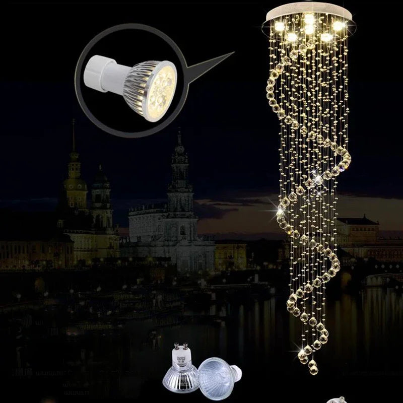 DecorBites™ Large Spiral Crystal Chandelier Lighting Fixture for Staircase
