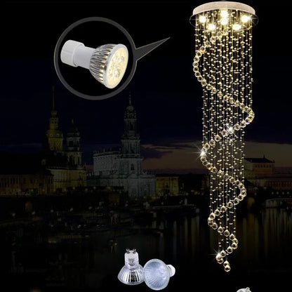 DecorBites™ Large Spiral Crystal Chandelier Lighting Fixture for Staircase