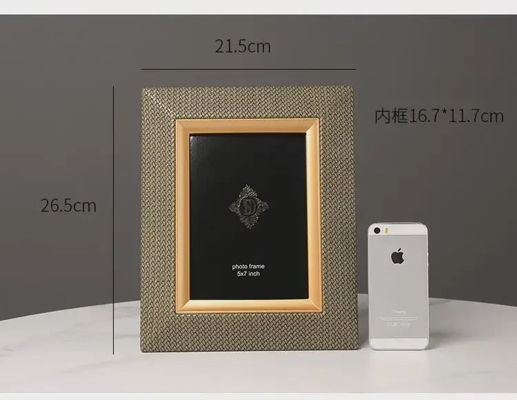 DecorBites™ Leather Metal Picture Frame: Luxury Office Study Bedroom Decor & Gift