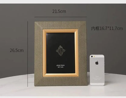 DecorBites™ Leather Metal Picture Frame: Luxury Office Study Bedroom Decor & Gift