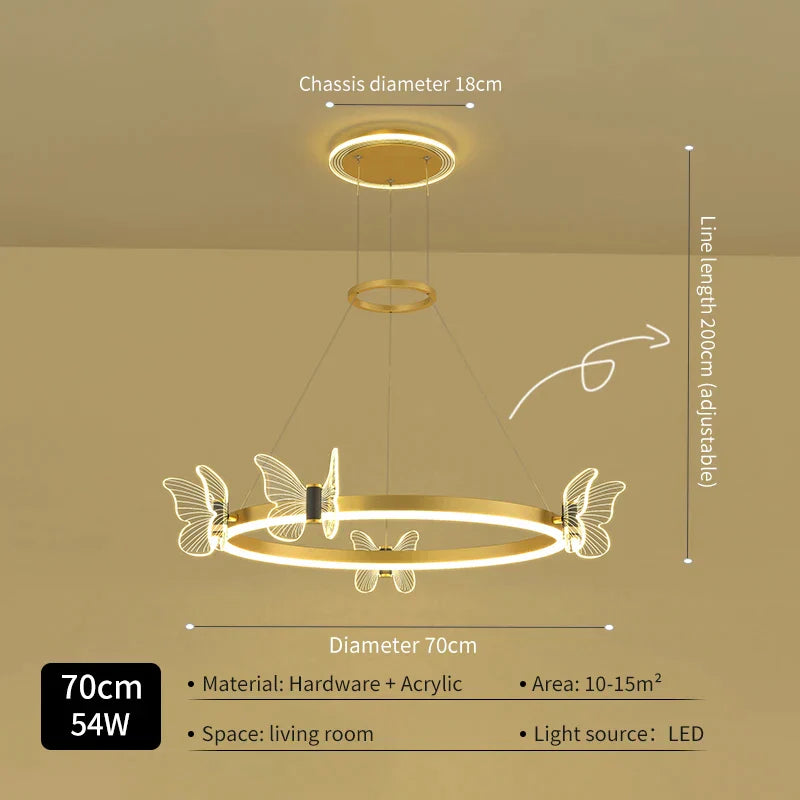 Decorbites™ Lámpara de Araña de Techo Redonda LED Mariposa Dorada para Sala de Estar y Dormitorio