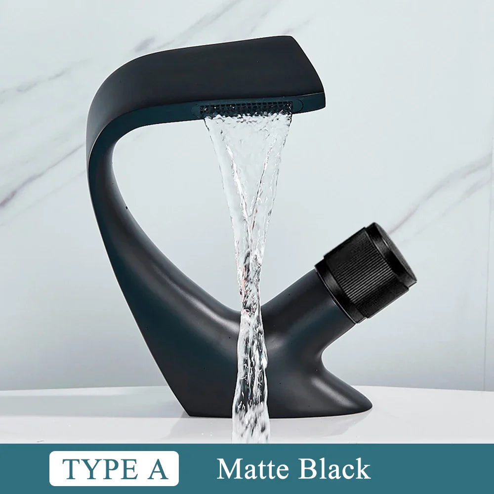 DecorBites™ Black Brass Basin Faucet - Cold & Hot Waterfall Sink Tap
