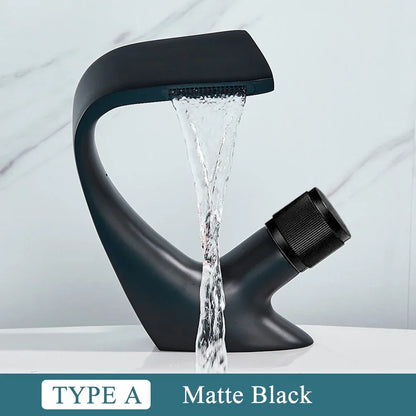 DecorBites™ Black Brass Basin Faucet - Cold & Hot Waterfall Sink Tap