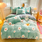 Decobites Winter Flower Print Coral Fleece Duvet Cover, Cozy Thick Blanket Cover