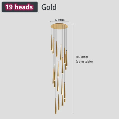 DecorBites™ Loft Black LED Stair Chandelier for Modern Living Room and Restaurant