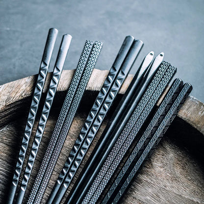 DecorBites™ Japanese Style Black Alloy Chopsticks - 10 Pairs | Anti-Slip, Moisture-Proof, High Temperature Tableware