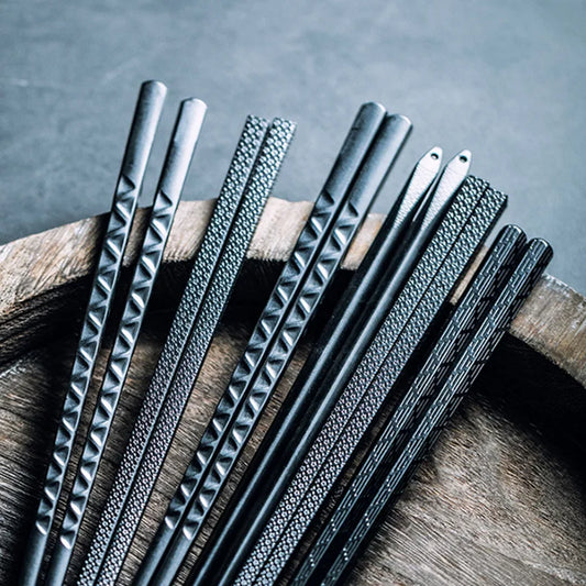 DecorBites™ Japanese Style Black Alloy Chopsticks - 10 Pairs | Anti-Slip, Moisture-Proof, High Temperature Tableware