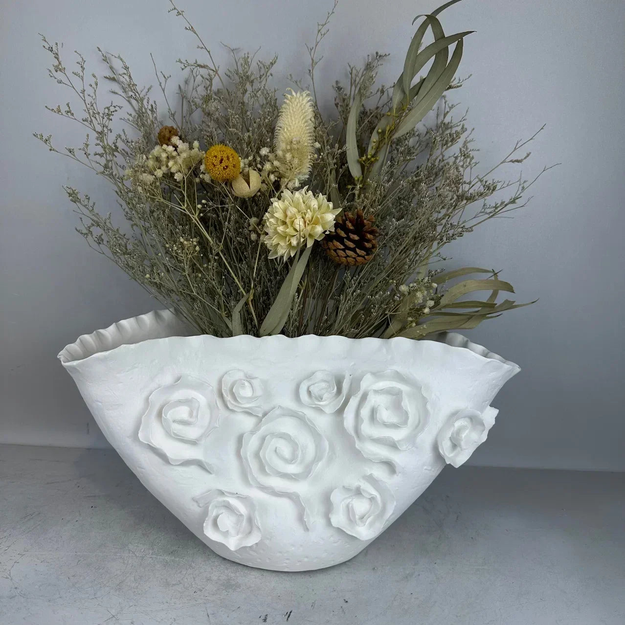 DecorBites™ Embossed Rose Ceramic Flower Vase Handmade Porcelain Craft Home Decor