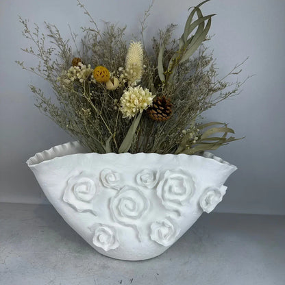 DecorBites™ Embossed Rose Ceramic Flower Vase Handmade Porcelain Craft Home Decor
