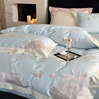 DecorBites™ 1000TC Egyptian Cotton Butterfly Flowers Embroidery Bedding Set