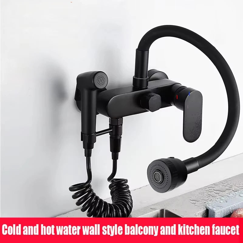 Black Wall-Mounted Kitchen Faucet