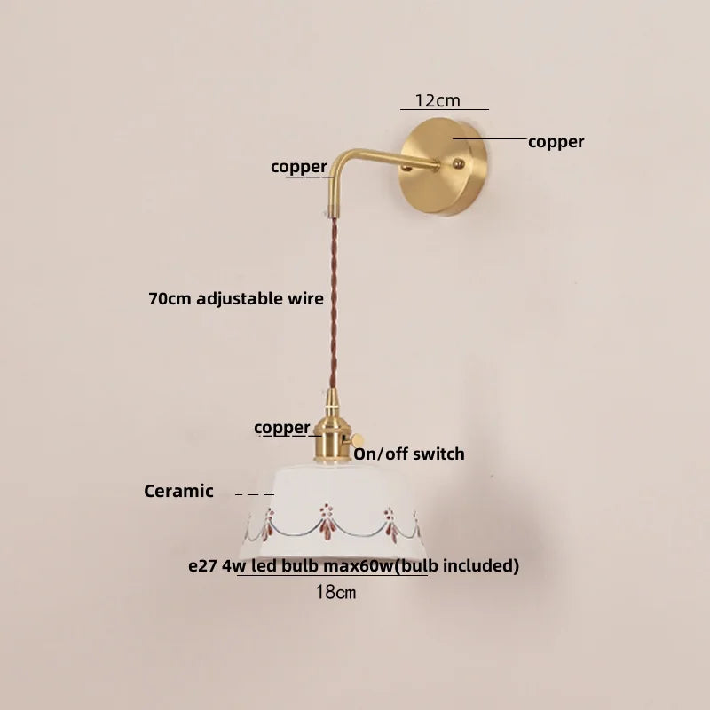 DecorBites™ Ceramic LED Wall Lamps Pull Chain Switch Rotate Copper Vanity Light