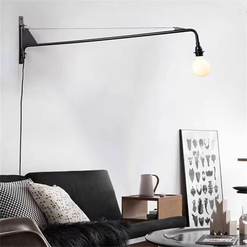 Black Industrial Wall Lamp Swing Arm Loft Style