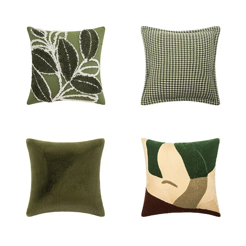 DecorBites™ Green Embroidered Tufted Cushion Cover - Modern Minimalism Art Design