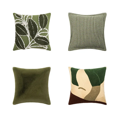 DecorBites™ Green Embroidered Tufted Cushion Cover - Modern Minimalism Art Design