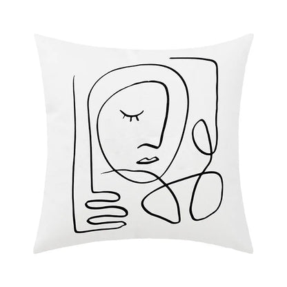 غطاء وسادة من الكتان القطني بطبعة هندسية تجريدية من DecorBites™، غطاء وسادة مزخرف على الطراز الاسكندنافي