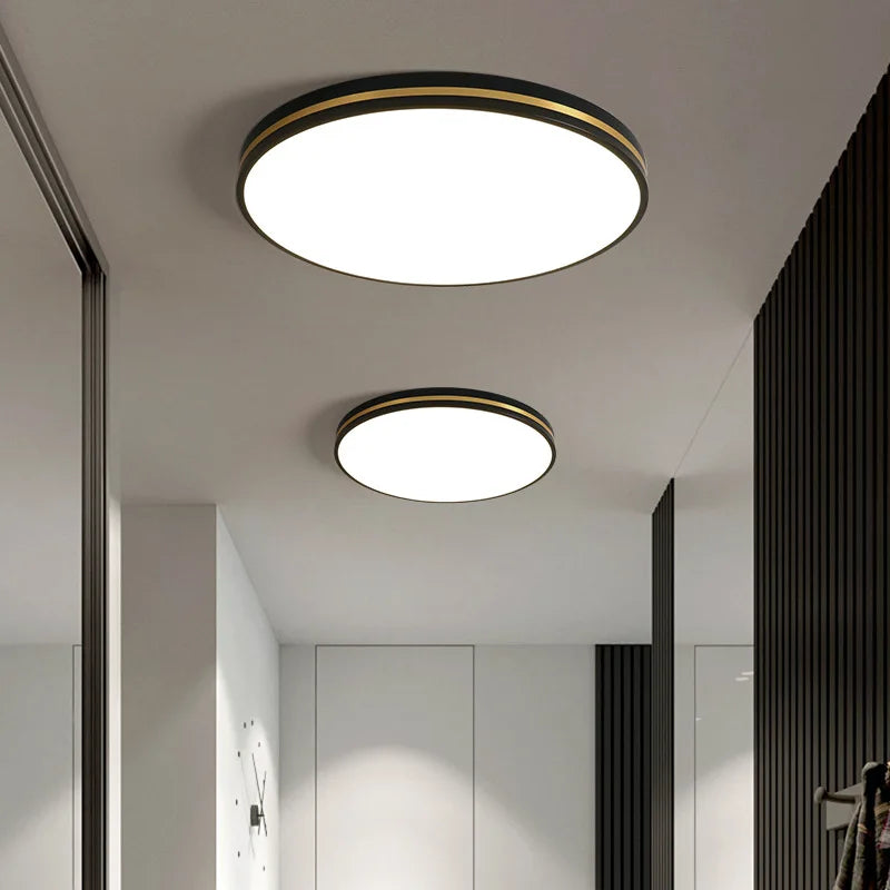 DecorBites™ LED Ceiling Lights: Modern Golden Ring Square Round Black Metal Minimalist Lamp