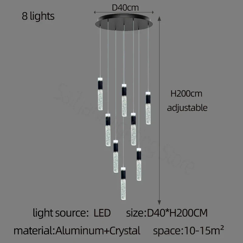 DecorBites™ Cylindrical Crystal Chandelier: Modern Villa Living Room Lamp for Stylish Interiors.