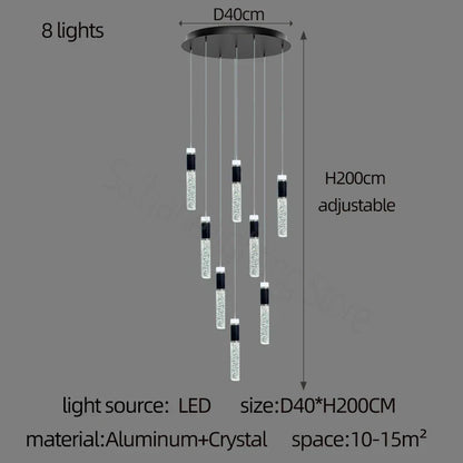 DecorBites™ Cylindrical Crystal Chandelier: Modern Villa Living Room Lamp for Stylish Interiors.