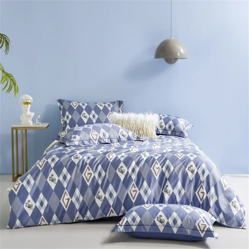 طقم أغطية سرير من DecorBites™ 600TC مصنوع من القطن المصري مقاس كوين كينج وغطاء لحاف وبياضات سرير