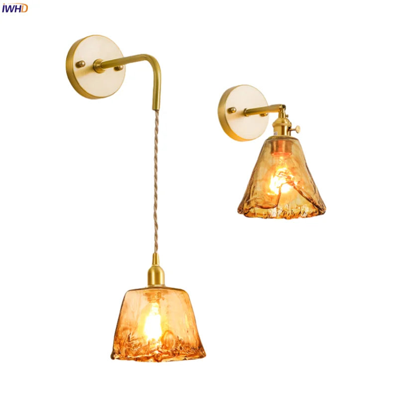 Amber Glass Wall Lamp Pull Chain Switch