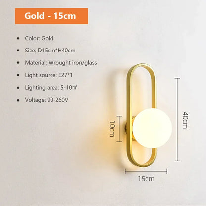 DecorBites™ Glass Shade Gold Wall Lamp Bedroom Bedside Spherical Aisle Light