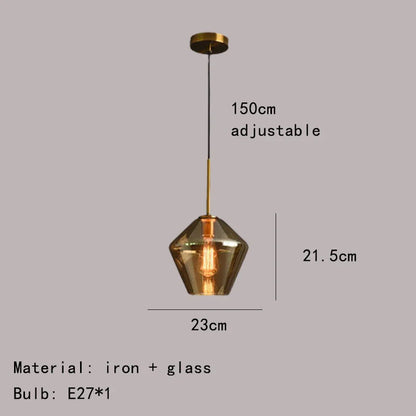 Lámpara colgante DecorBites™ de cristal ámbar gris para iluminación del hogar y la oficina