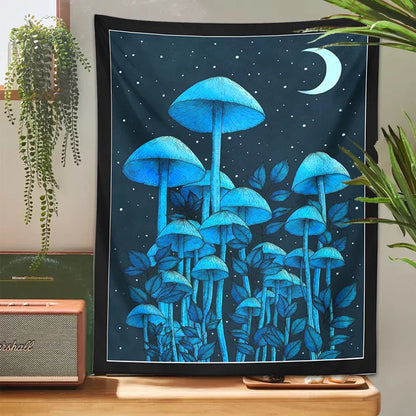 Moon Mushroom Decobites Tapestry Psychedelic Forest Wall Tapestries - Bohemian Room Decor