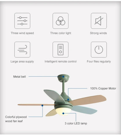DecorBites™ Kids Ceiling Fan with Light and Remote Control, 3-Speed, 5-Blade Helicopter Design