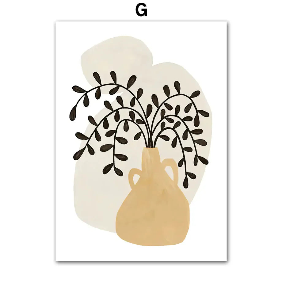 Pintura abstracta de lienzo con diseño de niña, mano, fruta, flor, hoja, jarrón, arte de pared